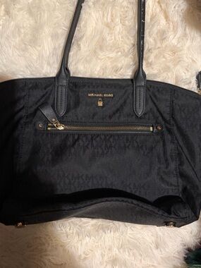 Michael Kors Black MK Logo Jacquard Tote with Gold Hardware